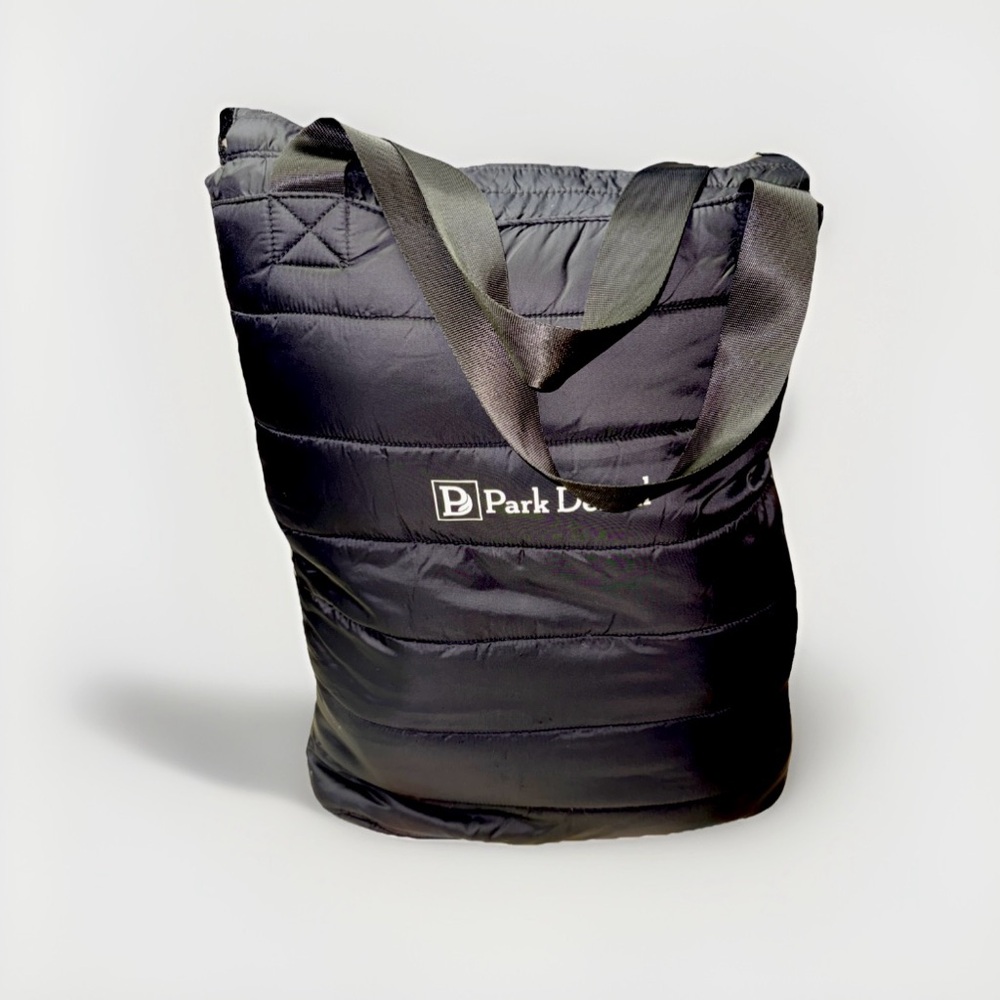 Lightweight Black Puffer Tote Bag Nylon Lining Zip Pocket Washable